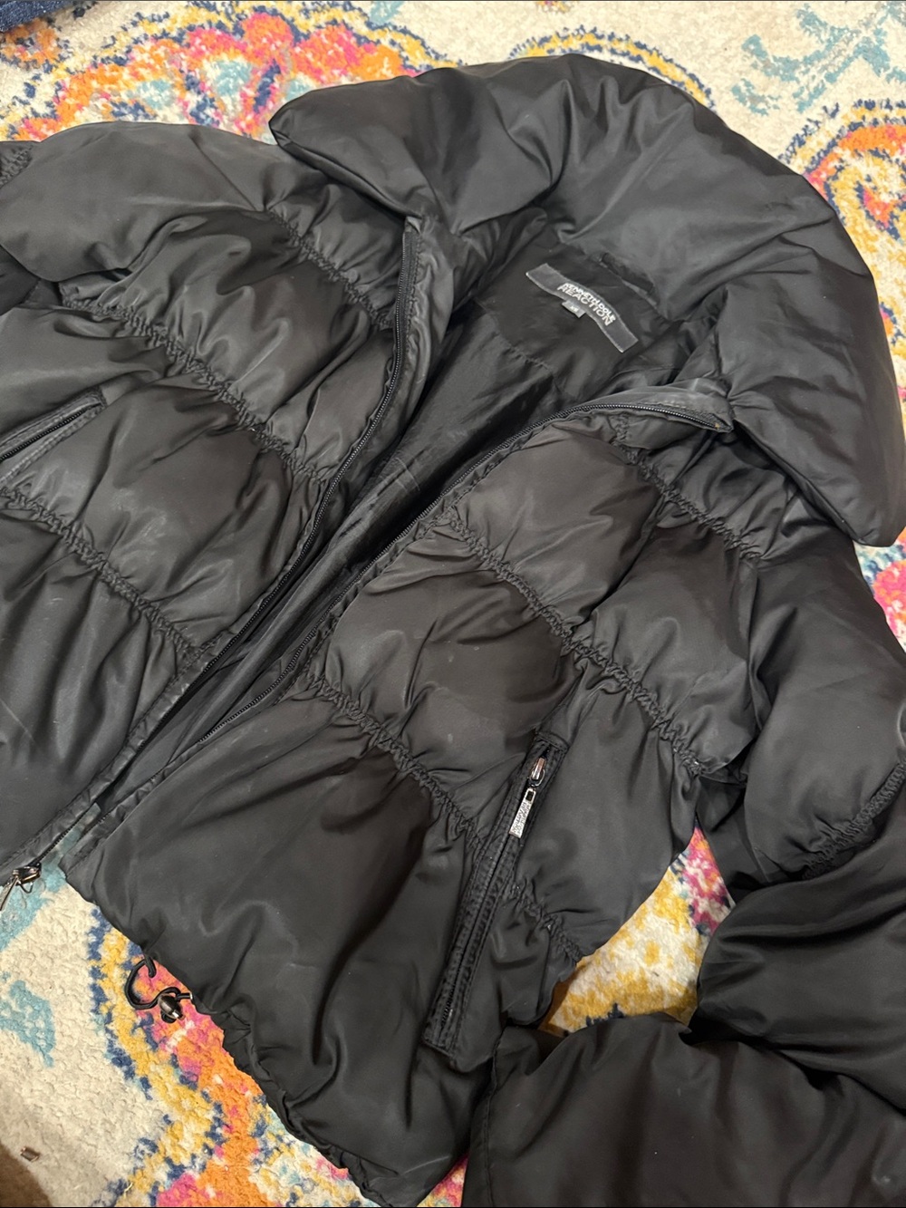 Cropped Kenneth Cole Black Quilted Puffer Jacket with High Collar
